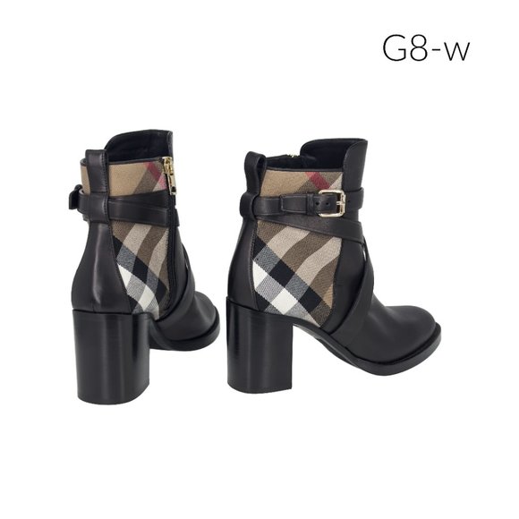 Burberry Pryle Leather & House Check Mid-Heel Ankle Boots - Picture 4 of 6